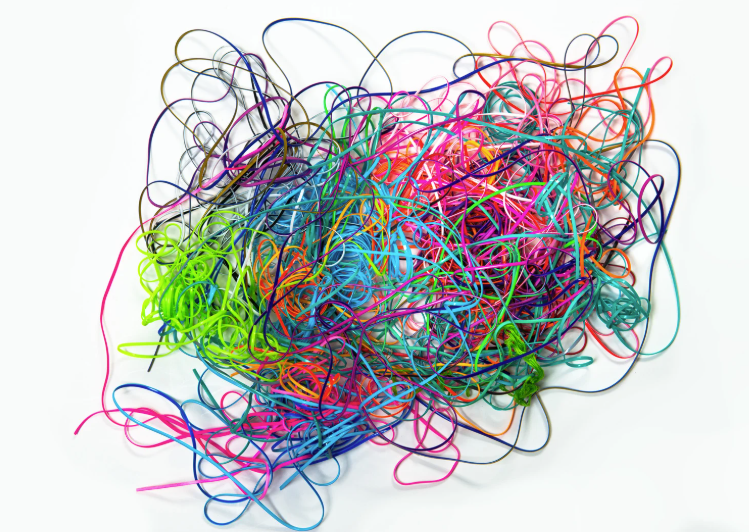 A pile of tangled yarn